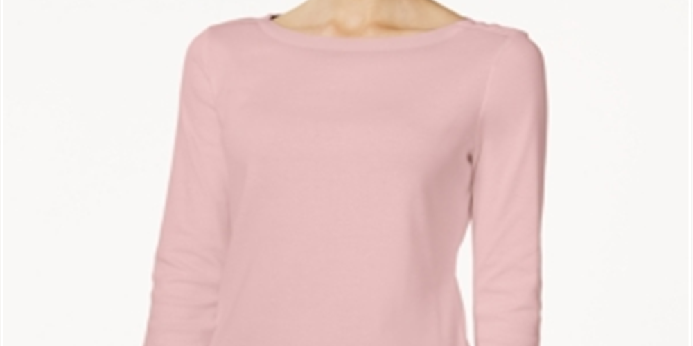 Blusa feminina Charter Club de algodão Pima com decote canoa e botões, rosa, tamanho G