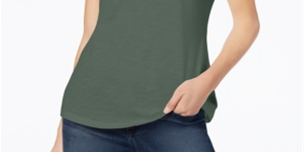 Camiseta feminina de manga curta com decote em V Maison Jules, verde, tamanho pequeno