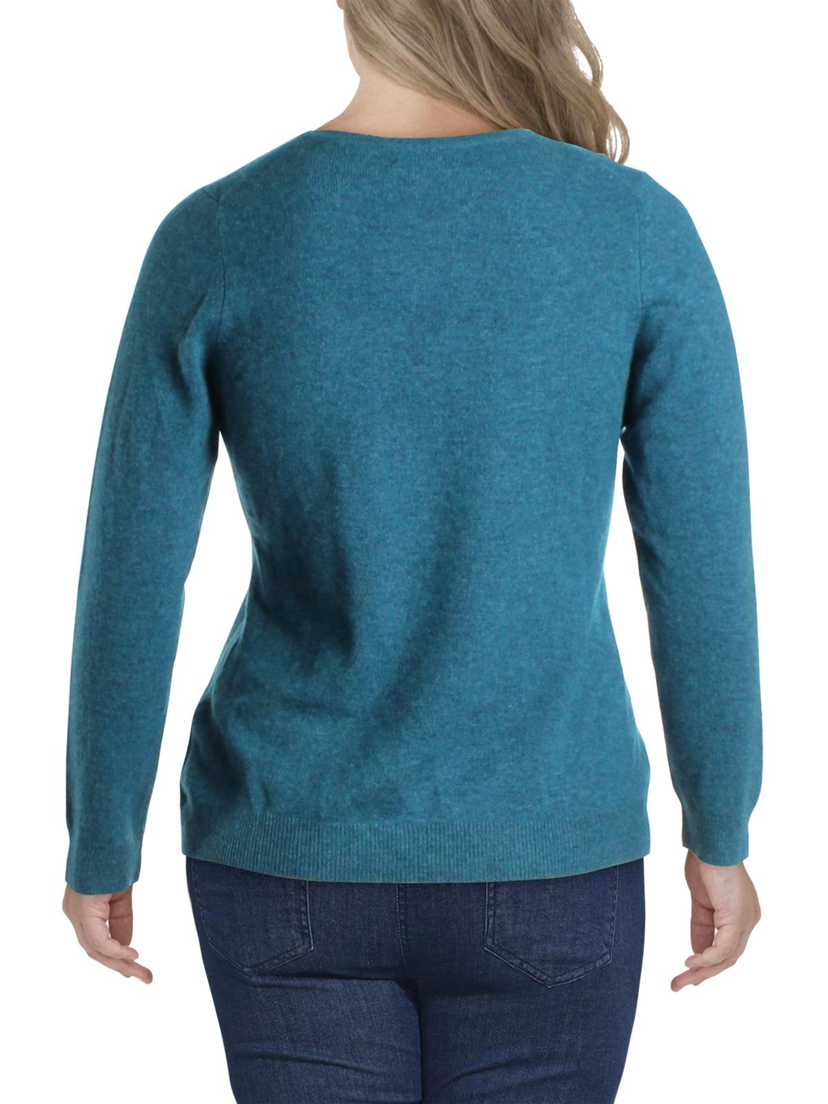 Suéter de cashmere com gola redonda feminino Charter Club, azul, tamanho 0X