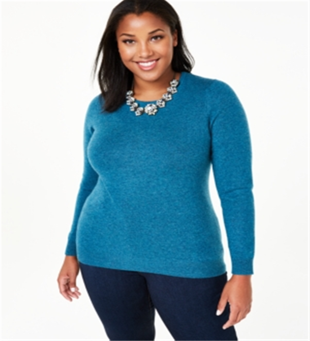 Suéter de cashmere com gola redonda feminino Charter Club, azul, tamanho 0X