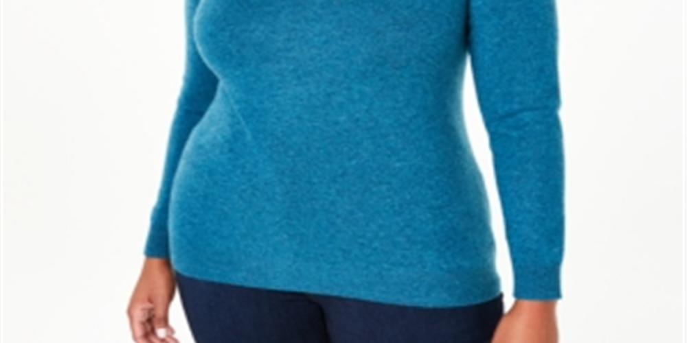 Suéter de cashmere com gola redonda feminino Charter Club, azul, tamanho 0X