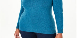 Suéter de cashmere com gola redonda feminino Charter Club, azul, tamanho 0X