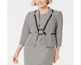 Kasper Women's Petite Printed Contrast-Trim Blazer Black Multi  Size 10 P