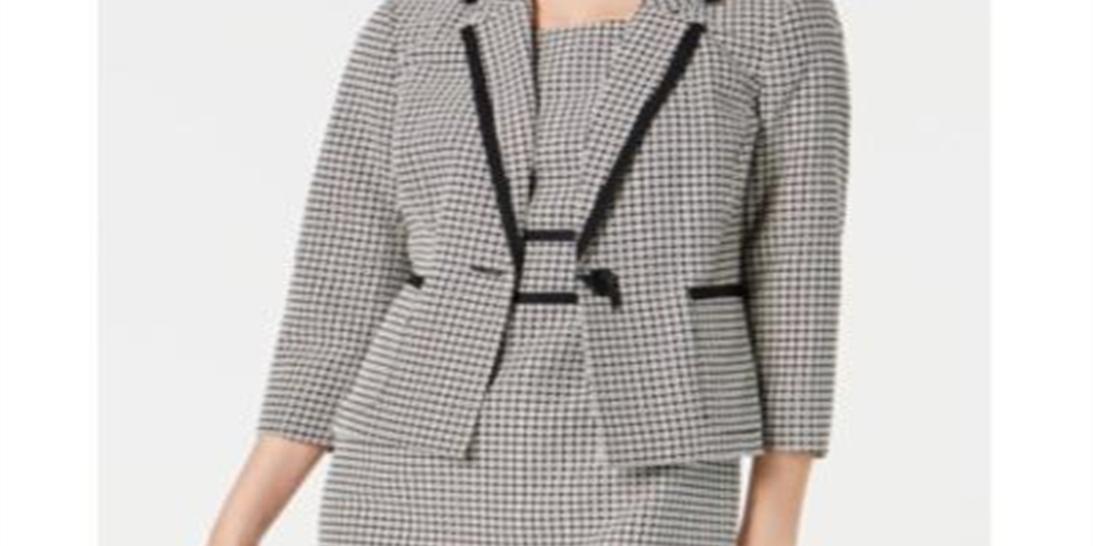 Blazer feminino Kasper Petite com estampa contrastante e acabamento preto, vários tamanhos, 10 P