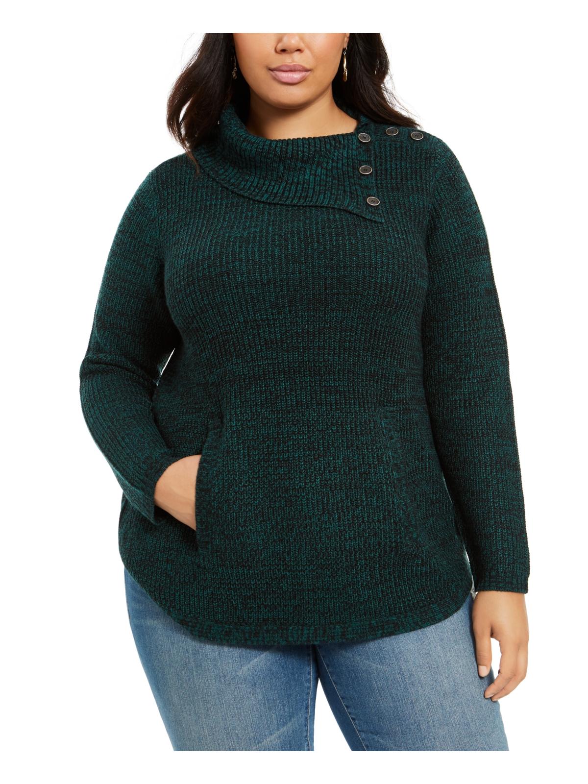 Suéter feminino estilo canguru plus size com acabamento em botões e bolso canguru, verde, tamanho 0X