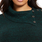 Suéter feminino estilo canguru plus size com acabamento em botões e bolso canguru, verde, tamanho 0X