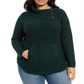 Suéter feminino estilo canguru plus size com acabamento em botões e bolso canguru, verde, tamanho 0X