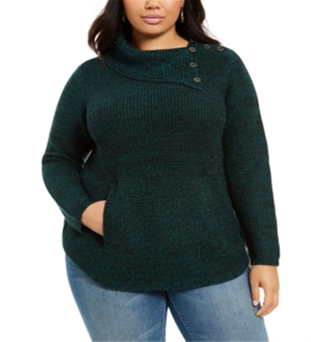 Suéter feminino estilo canguru plus size com acabamento em botões e bolso canguru, verde, tamanho 0X