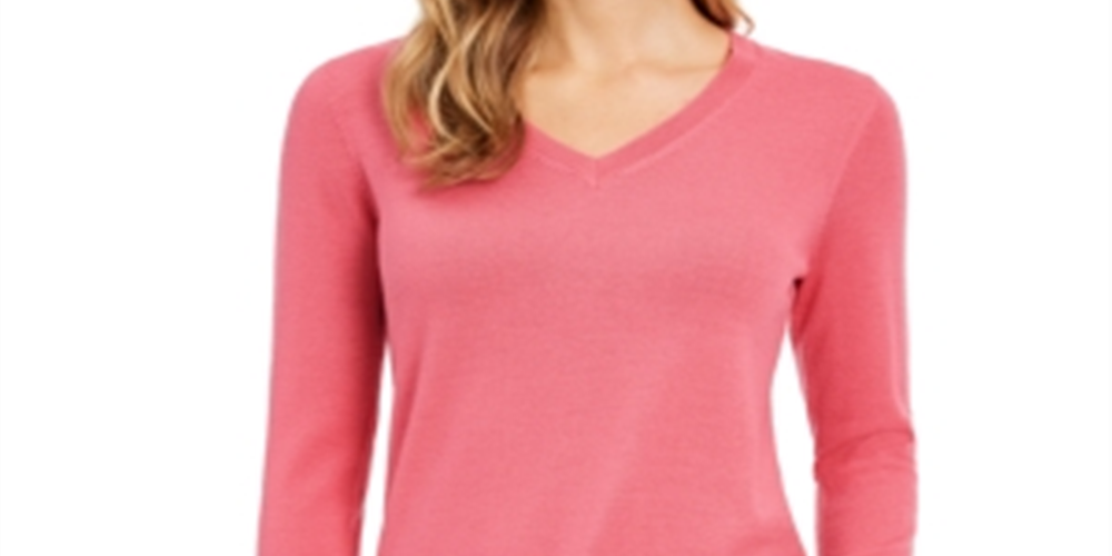Suéter feminino de lã merino com botões e decote em V, tamanho XS, rosa, Charter Club