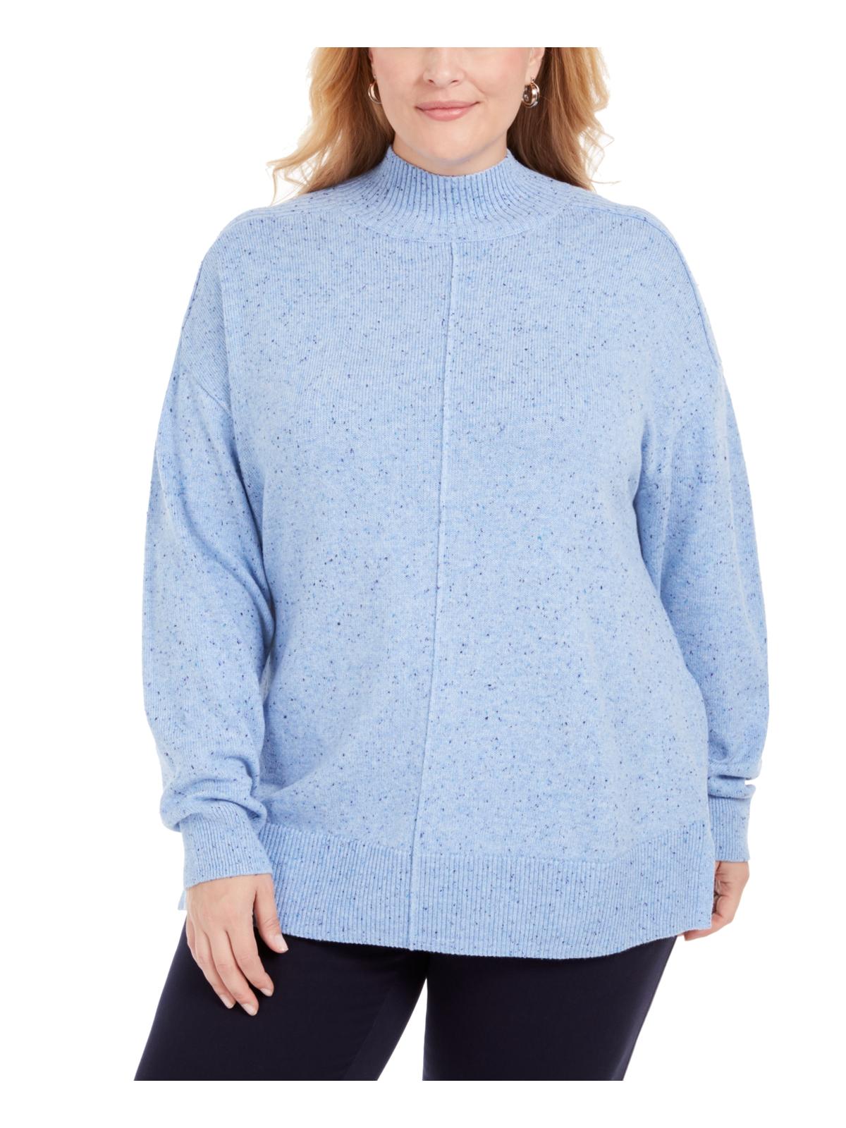 Karen Scott Suéter Feminino Plus Size Gola Alta com Acabamento Canelado e Salpicado Azul Tamanho 1X