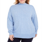 Karen Scott Suéter Feminino Plus Size Gola Alta com Acabamento Canelado e Salpicado Azul Tamanho 1X