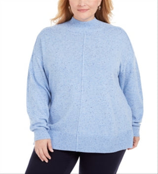 Karen Scott Suéter Feminino Plus Size Gola Alta com Acabamento Canelado e Salpicado Azul Tamanho 1X