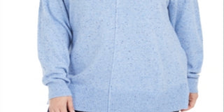 Karen Scott Suéter Feminino Plus Size Gola Alta com Acabamento Canelado e Salpicado Azul Tamanho 1X