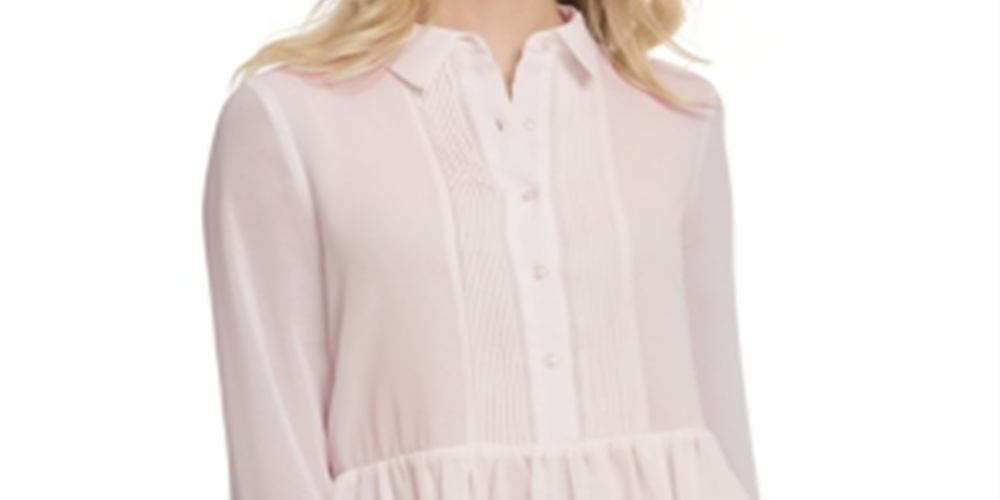 Blusa feminina DKNY com botões, manga comprida e gola, rosa, tamanho G