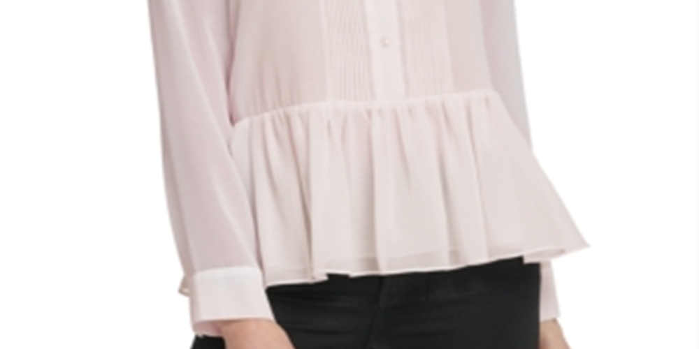 Blusa feminina DKNY com botões, manga comprida e gola, rosa, tamanho G