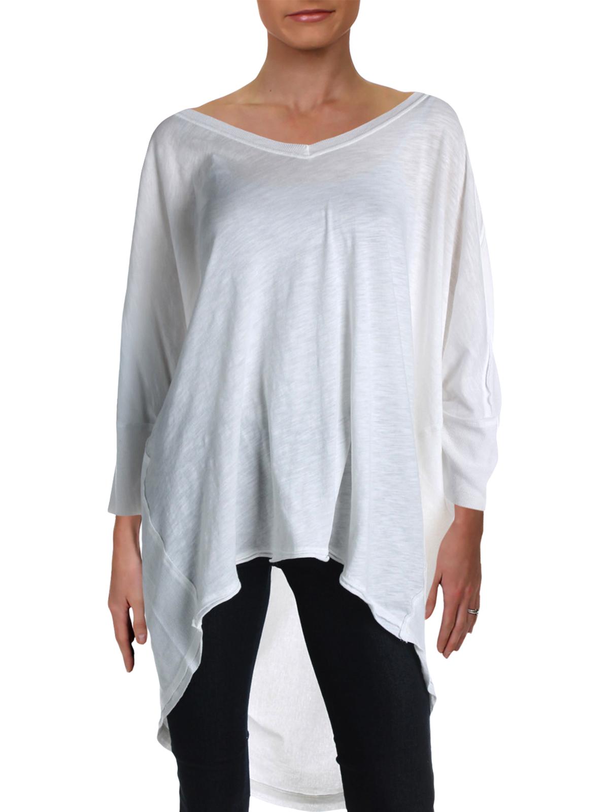 Top trapézio feminino com decote em V e manga 3/4, tamanho XS, marfim, da Free People