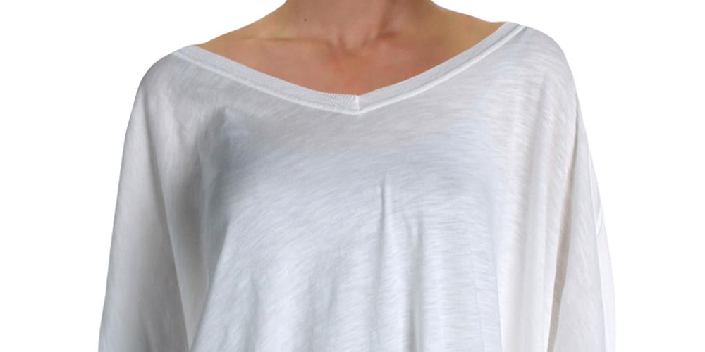 Top trapézio feminino com decote em V e manga 3/4, tamanho XS, marfim, da Free People