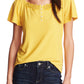 Top de renda feminino CeCe com manga curta e gola canoa, amarelo, tamanho extragrande