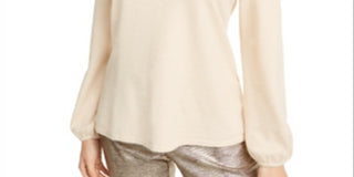 Suéter feminino Alfani Petite com decote redondo e detalhes embelezados - Marrom manteiga de cacau, tamanho Petite G