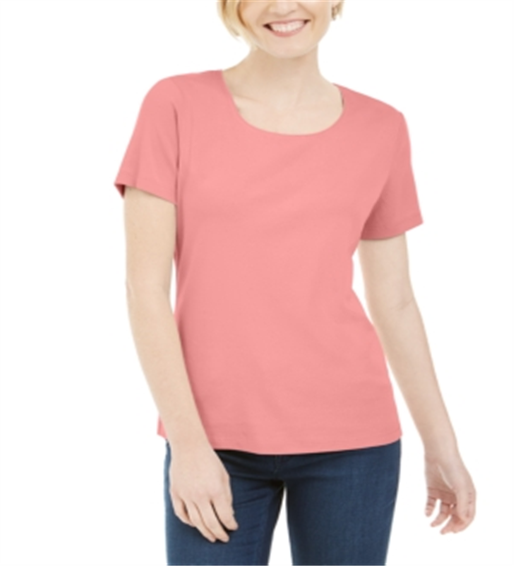 Blusa feminina Karen Scott de manga curta e decote redondo, topázio coral, tamanho M