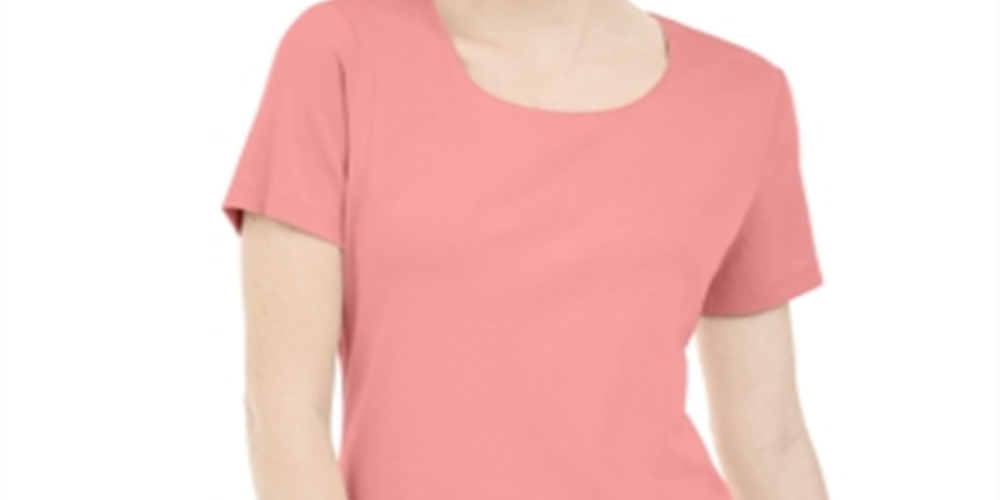 Blusa feminina Karen Scott de manga curta e decote redondo, topázio coral, tamanho M