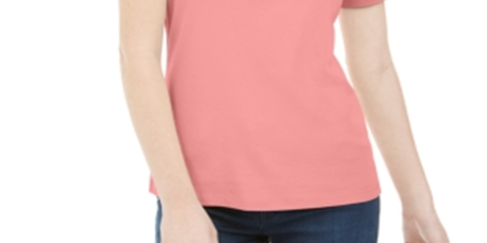 Blusa feminina Karen Scott de manga curta e decote redondo, topázio coral, tamanho M