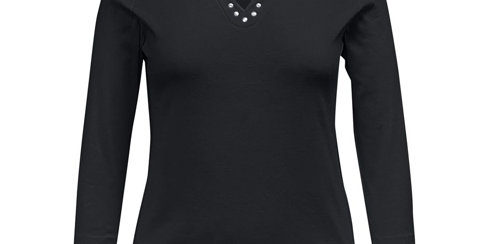 Karen Scott Top Feminino de Algodão com Gola Dividida e Ilhós - Preto Tamanho P