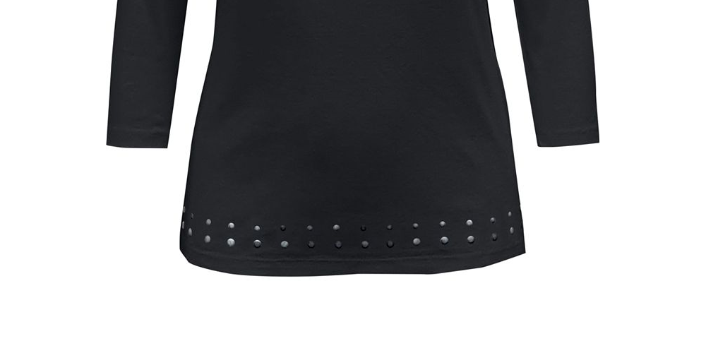 Karen Scott Top Feminino de Algodão com Gola Dividida e Ilhós - Preto Tamanho P