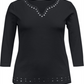 Karen Scott Top Feminino de Algodão com Gola Dividida e Ilhós - Preto Tamanho P