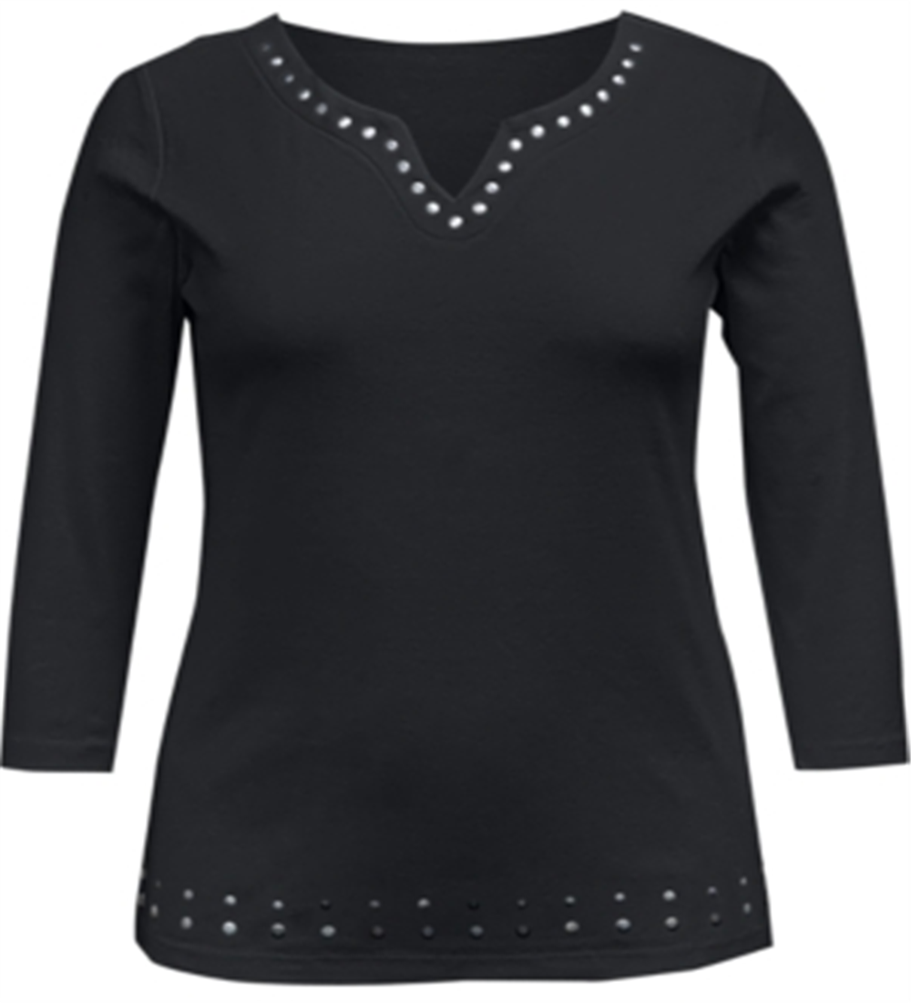 Karen Scott Top Feminino de Algodão com Gola Dividida e Ilhós - Preto Tamanho P