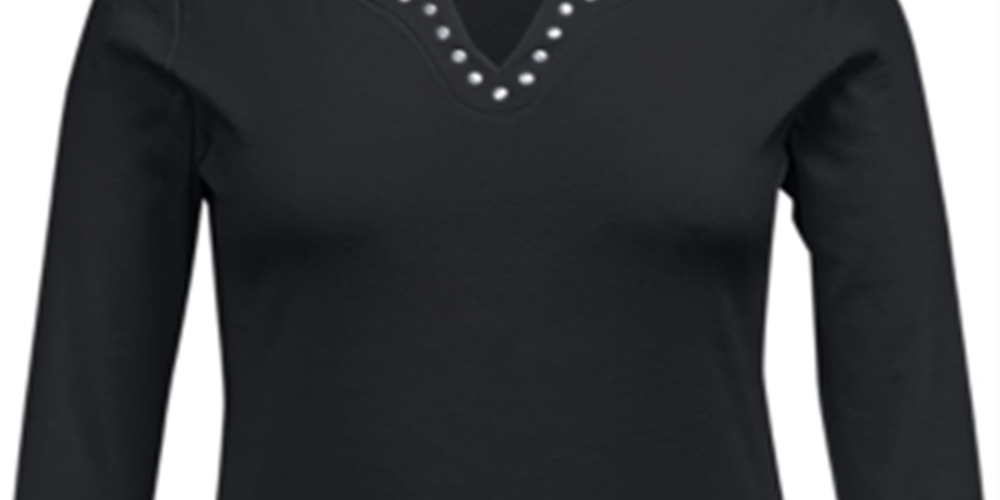 Karen Scott Top Feminino de Algodão com Gola Dividida e Ilhós - Preto Tamanho P