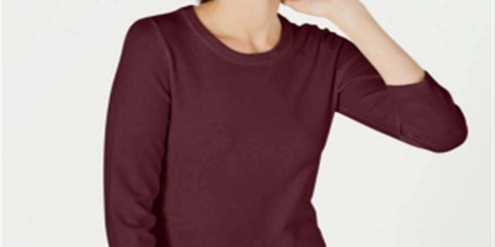 Suéter feminino Maison Jules com gola redonda e manga 3/4 - Vermelho vinho rubi, tamanho GG