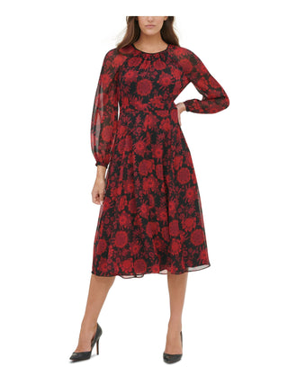 Vestido feminino Tommy Hilfiger floral chiffon midi preto tamanho 2
