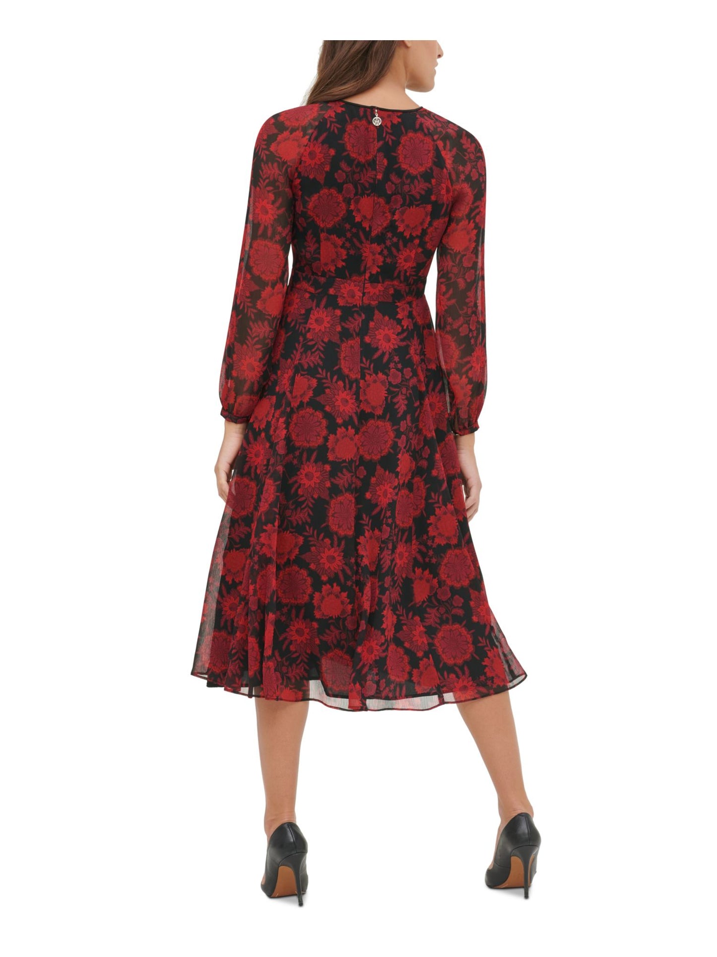 Vestido feminino Tommy Hilfiger floral chiffon midi preto tamanho 2