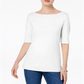 Camiseta Karen Scott Feminina Petites com Manga Curta e Gola Canoa, Branca, Tamanho Petite S