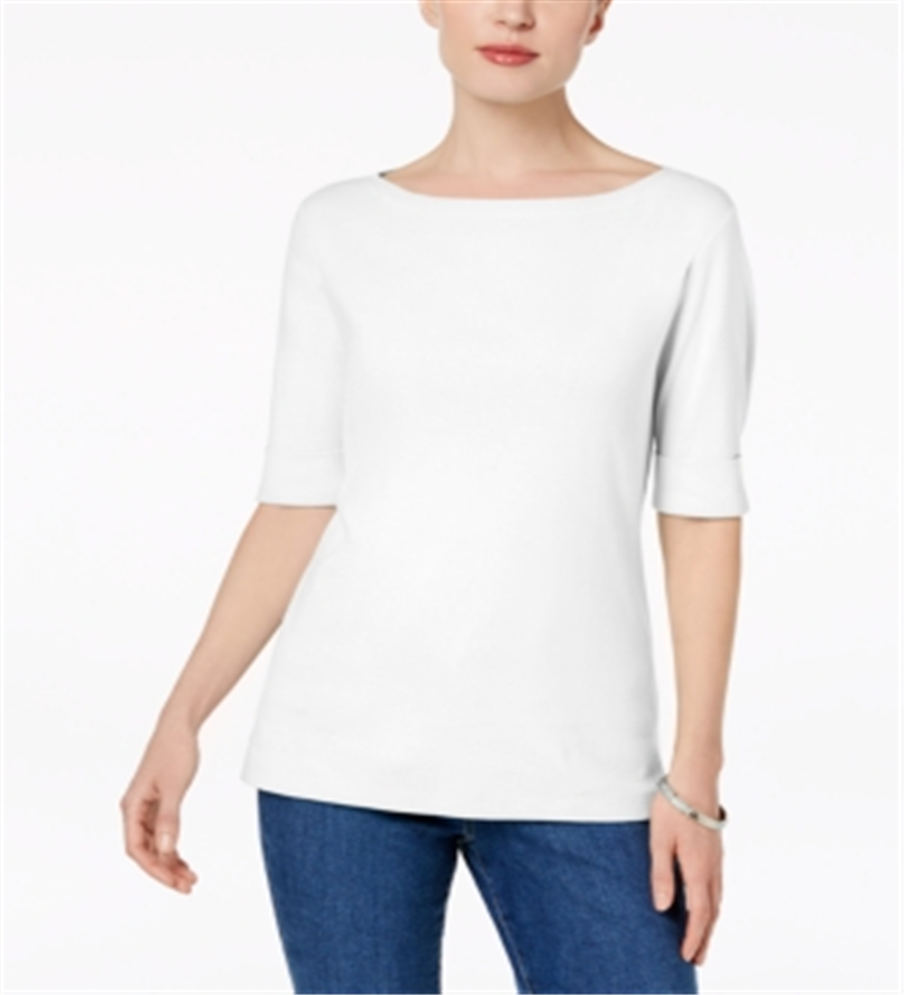 Camiseta Karen Scott Feminina Petites com Manga Curta e Gola Canoa, Branca, Tamanho Petite S