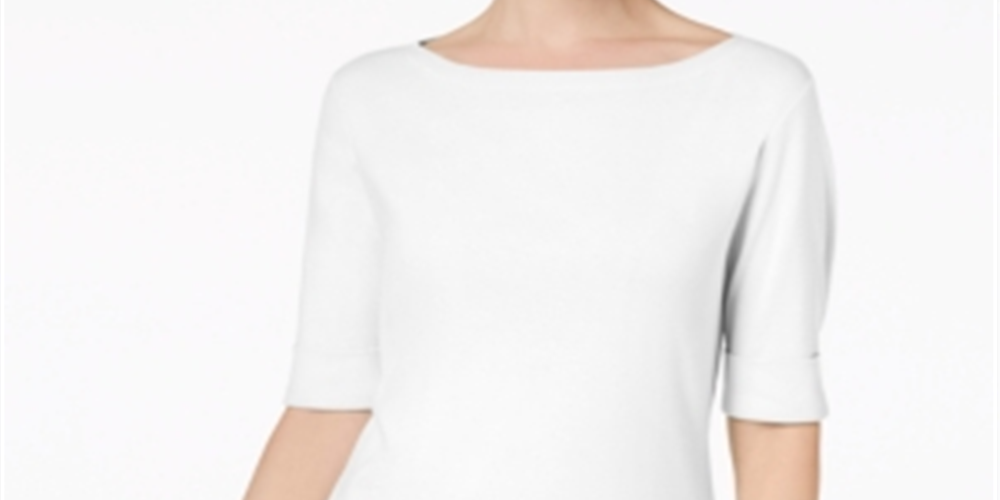 Camiseta Karen Scott Feminina Petites com Manga Curta e Gola Canoa, Branca, Tamanho Petite S