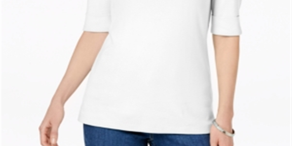 Camiseta Karen Scott Feminina Petites com Manga Curta e Gola Canoa, Branca, Tamanho Petite S