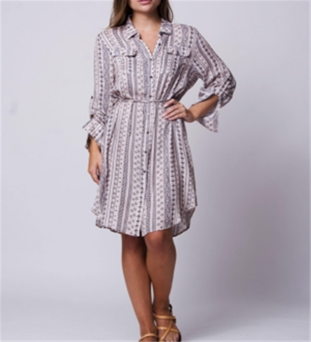 Vestido feminino Wanderlux com mangas ajustáveis, decote em V, botões, camisa folgada, rosa, tamanho G