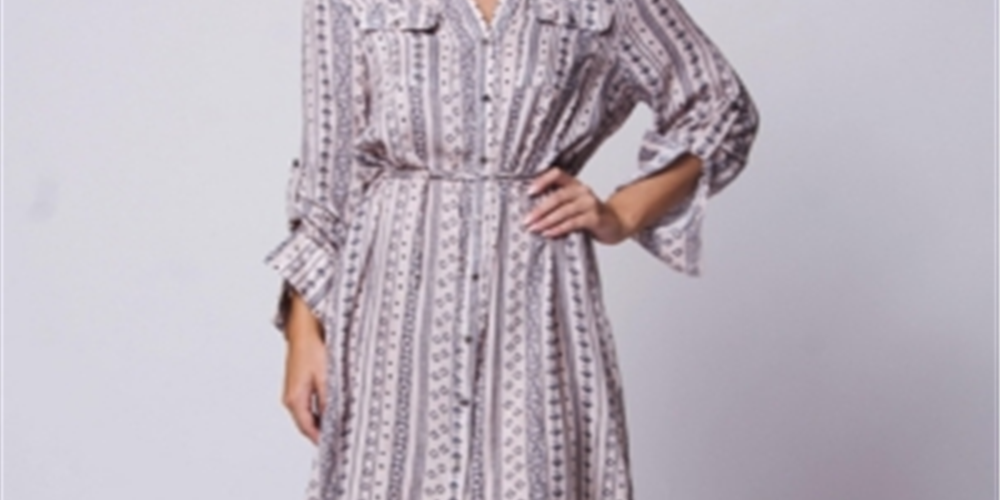 Vestido feminino Wanderlux com mangas ajustáveis, decote em V, botões, camisa folgada, rosa, tamanho G