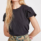 Camiseta feminina Latte de manga curta Free People, preta, tamanho X-S