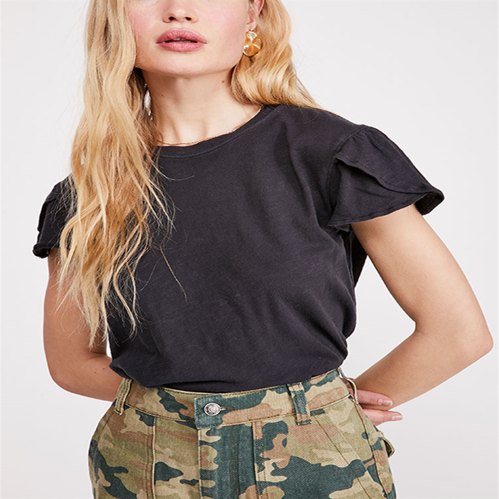 Camiseta feminina Latte de manga curta Free People, preta, tamanho X-S