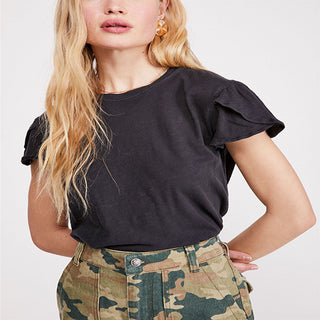 Camiseta feminina Latte de manga curta Free People, preta, tamanho X-S