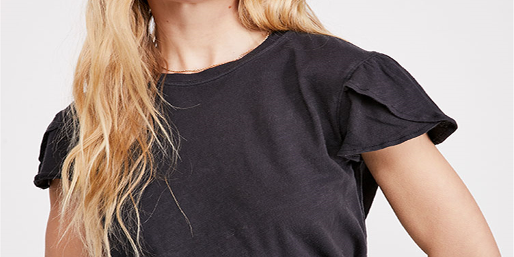 Camiseta feminina Latte de manga curta Free People, preta, tamanho X-S