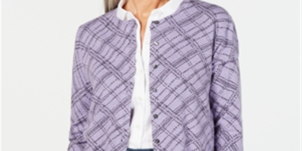 Karen Scott Cardigan Xadrez Pamela Feminino Petite - Roxo Tamanho Petite S