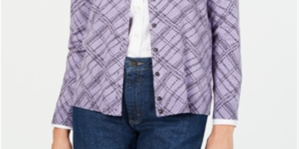Karen Scott Cardigan Xadrez Pamela Feminino Petite - Roxo Tamanho Petite S