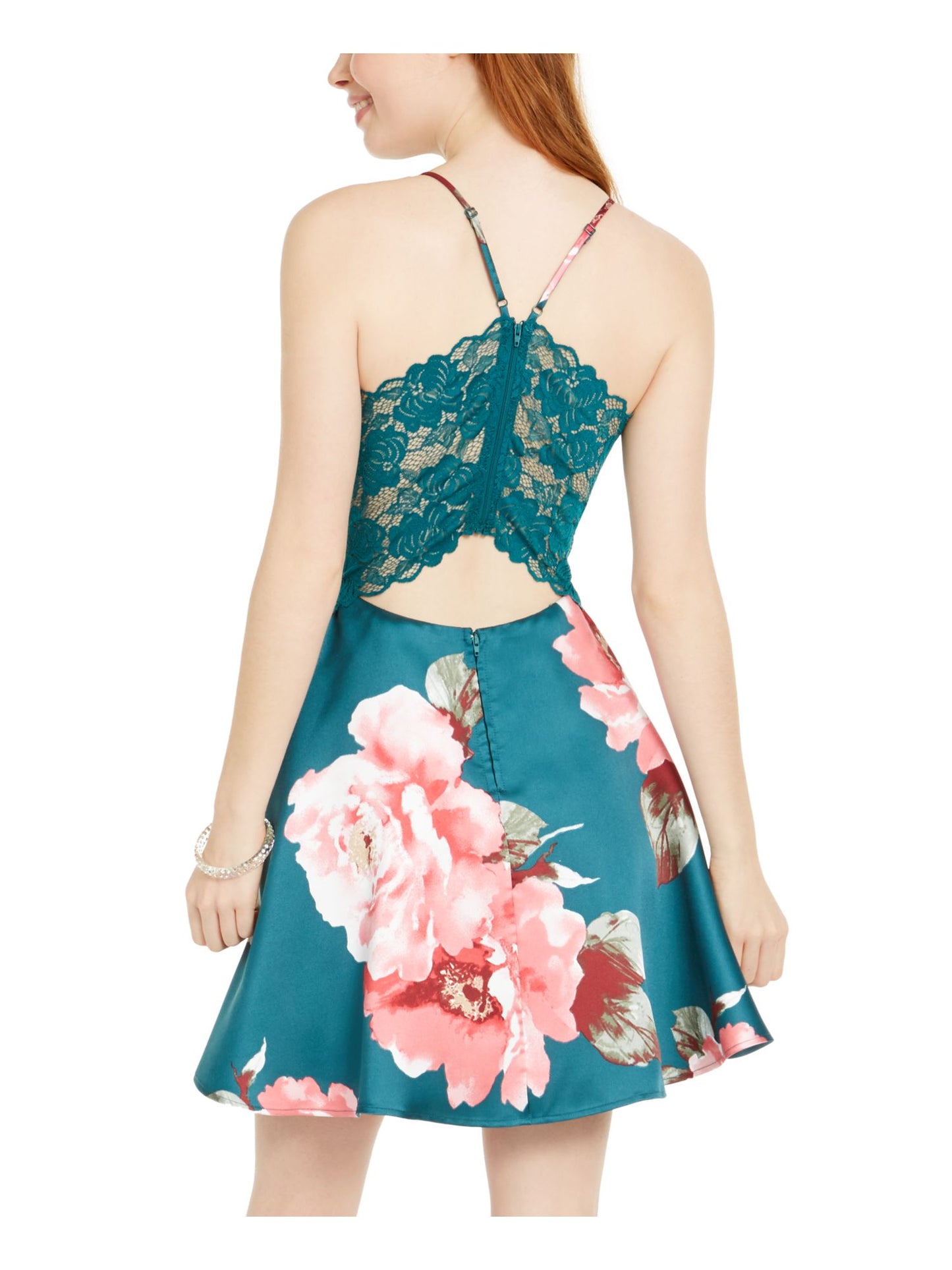 Vestido curto feminino City Studios com alças finas e decote em V, verde, tamanho 0