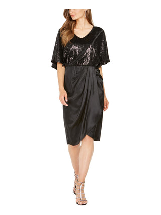 Vestido de festa feminino 28th &amp; Park, manga curta, decote em V, comprimento até o joelho, preto, tamanho 10