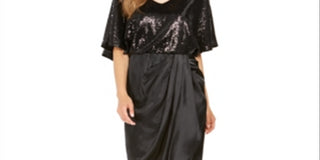 Vestido de festa feminino 28th &amp; Park, manga curta, decote em V, comprimento até o joelho, preto, tamanho 10