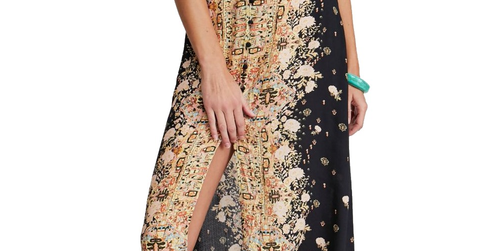 Vestido longo estampado sem mangas feminino Free People, preto, tamanho XS